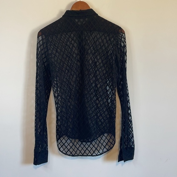Edgy Diamond Shirt Soft Goth Sheer Contemporary Print American Apparel SM Black - Picture 9 of 14